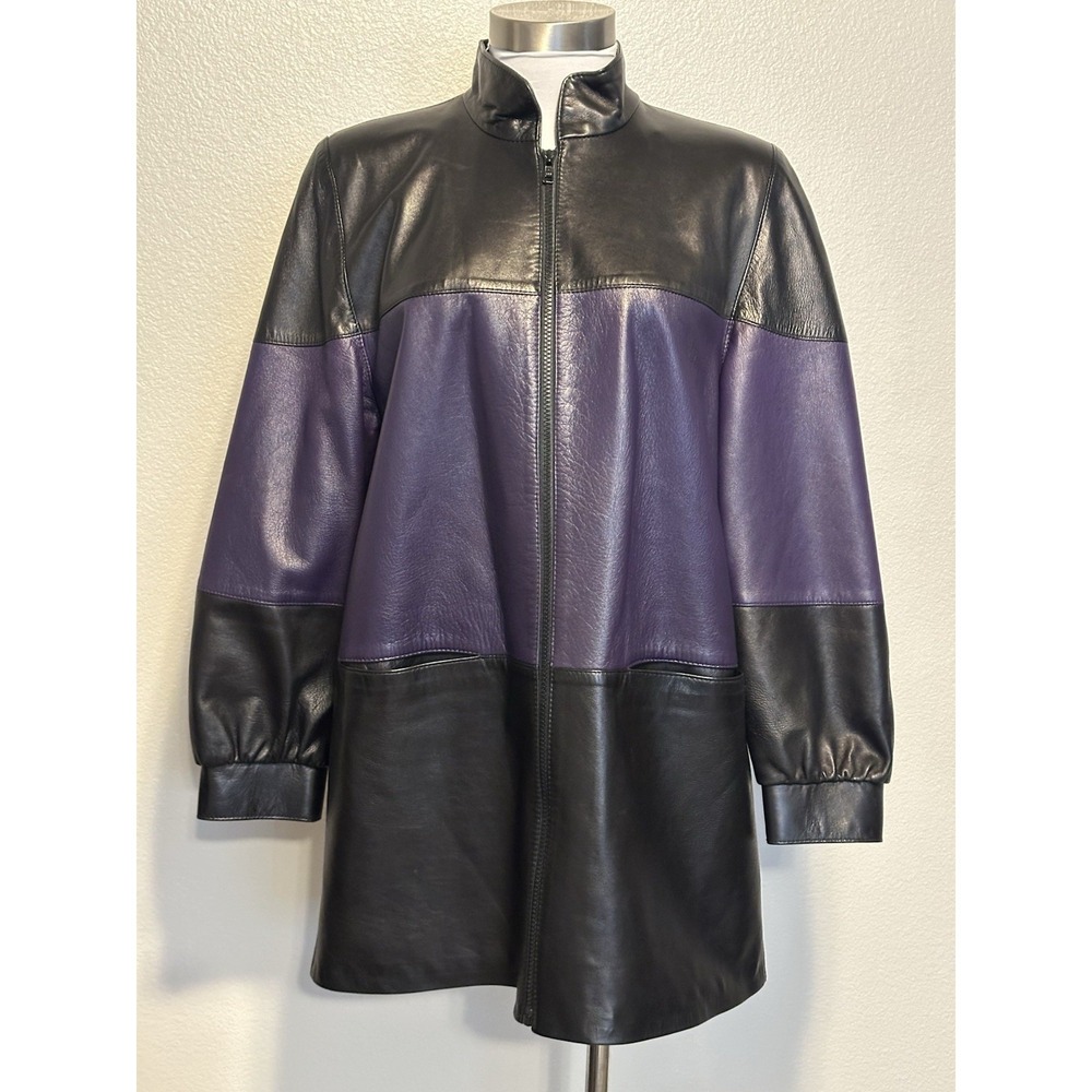 DITA MARTIN Design Black Purple Leather Color Block Jacket sz.M Canada Vintage